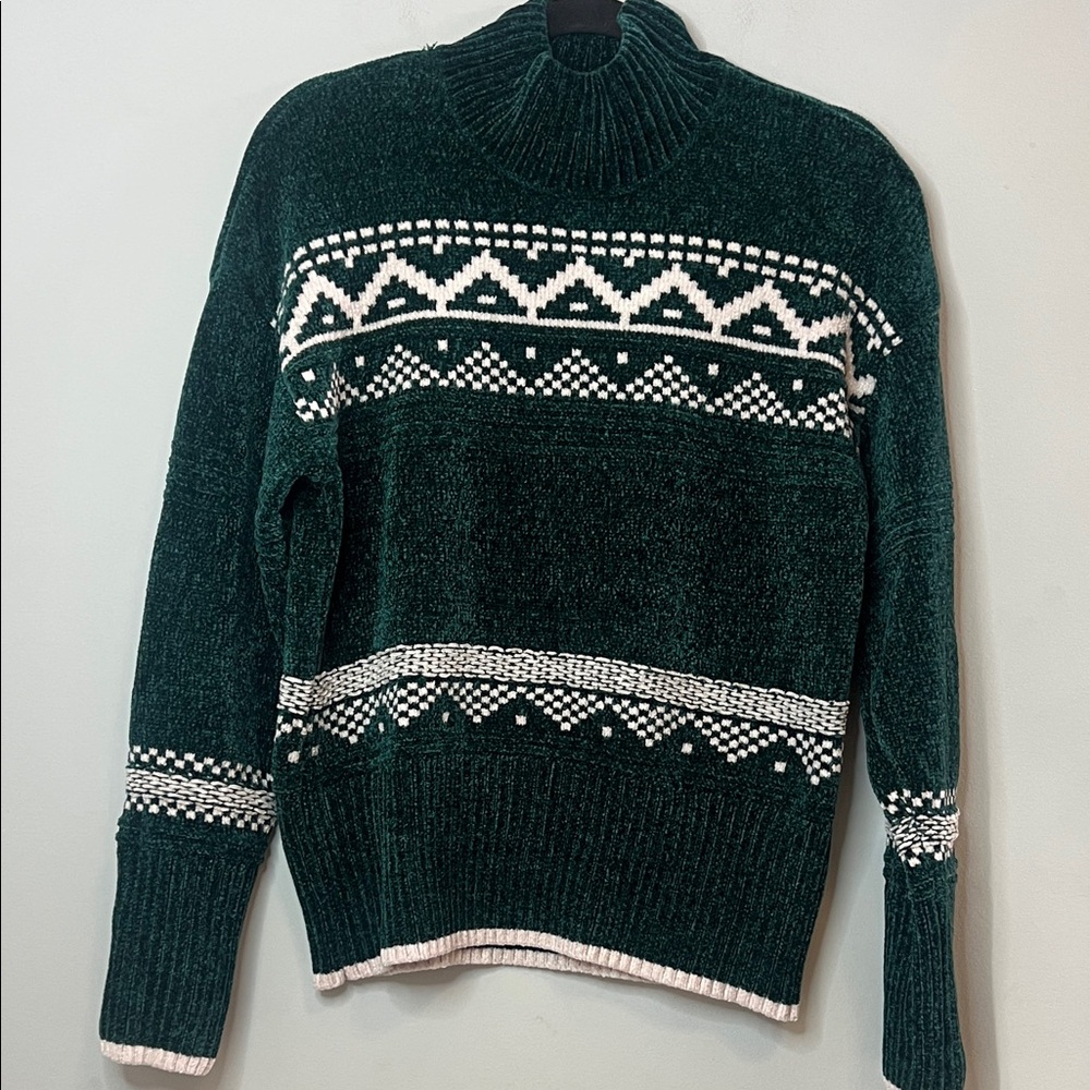 Christian Siriano Women's Soft Cozy Teal Green and Cream Textured‎ Knit Sweater